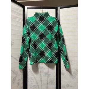Tahari Women’s Green Black Plaid Long Sleeve Button Shirt Top Small NWOT